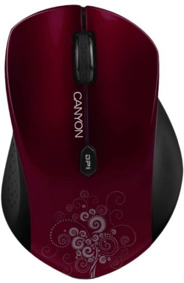 CANYON мышь, цвет - красный, беспроводная 2.4 Гц, регулируемый DPI 800/1200/1600, 6 кнопок.