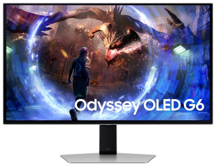 Игровой монитор Odyssey OLED G6  27" SAMSUNG LS27DG600SIXCI, OLED, 2560x1440 QHD, 360Hz 0,03мс, 250кд/м2, 1 000 000:1, HDR10  Gaming, 2xHDMI 1xDP 2xUSB3.0, Регулируемый по высоте до 120мм, Поворот Экрана, Цвет: Черны-Серебряный с Подсветкой