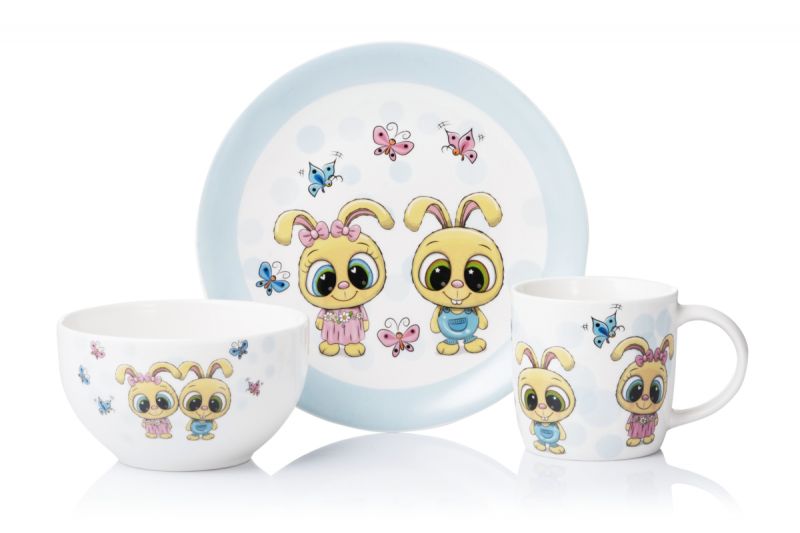 Набор детской посуды Ardesto Bunnies 3 пр., фарфор AR3456BS Набор детской посуды Ardesto Bunnies 3 пр., фарфор AR3456BS