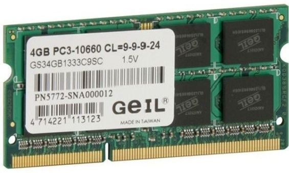 Оперативная память для ноутбука 4Gb DDR3 1333Mhz GEIL PC3 10660 GS34GB1333C9S SO-DIMM 1,5V oem