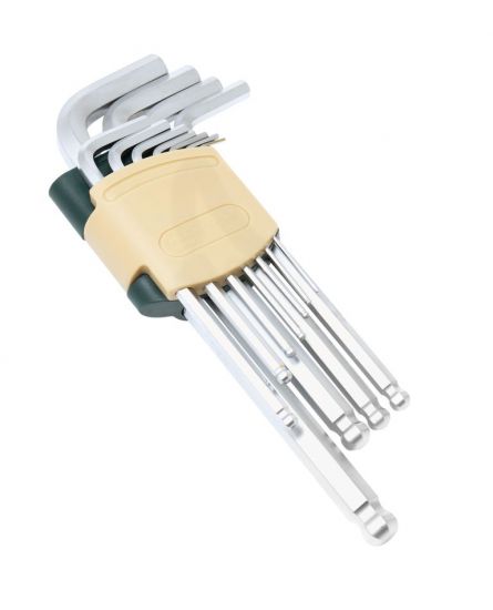 Набор ключей Г-образных 6-гранных длинных с шаром, 11 предметов(1.5, 2, 2.5, 3, 4, 5, 6, 7, 8, 10, 12мм)в пластиковом держателе ROCKFORCE RF-5116LB 25574