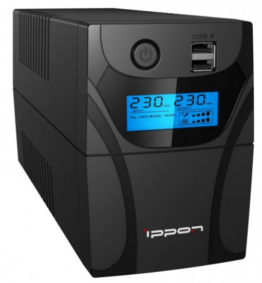 ИБП Ippon Back Power Pro II Euro 850, 850VA, 480Вт, AVR 162-290В, 2хEURO, управление по USB, RJ-45, LCD, без кабелей