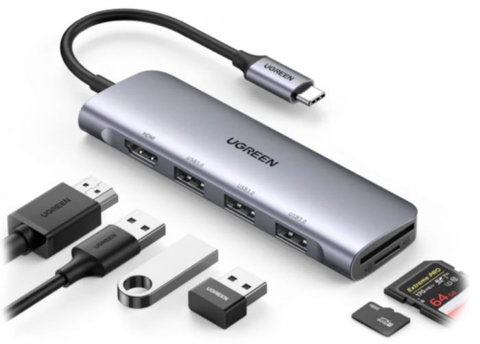 Адаптер Ugreen CM511 20956A Type C to HDMI +USB 3.0*3 + SD/TF  Converter