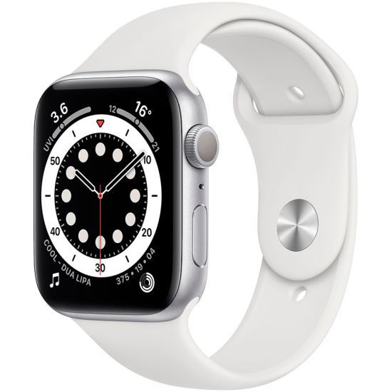 Apple Watch Series 6 GPS, 44mm Silver Aluminium Case with White Sport Band - Regular, Model A2292