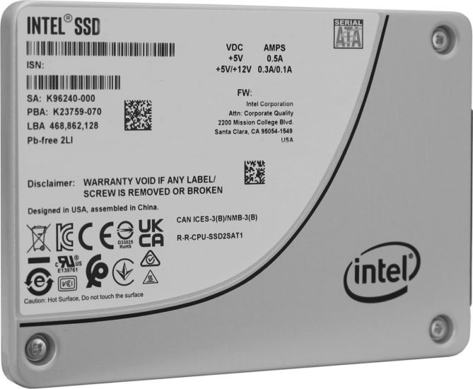 Intel SSD D3-S4620 Series (960GB, 2.5in SATA 6Gb/s, 3D4, TLC) Generic Single Pack, MM# 99A0D9, EAN: 735858482677