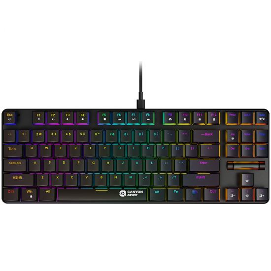 CANYON Cometstrike GK-50, 87keys Mechanical keyboard, 50million times life, GTMX red switch, RGB backlight, 20 modes, 1.8m PVC cable, metal material + ABS, RU layout, size: 354*126*26.6mm, weight:624g, black CANYON Cometstrike GK-50, 87keys Mechanical keyboard, 50million times life, GTMX red switch, RGB backlight, 20 modes, 1.8m PVC cable, metal material + ABS, RU layout, size: 354*126*26.6mm, weight:624g, black