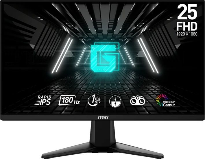 Безрамочный Профессиональный Игровой Монитор 24.5" MSI G255F IPS 1920х1080 16:9 180Hz 1ms 300cd/m 1000:1 100млн:1 1xDP 2xHDMI Угол Обзора 178/178. Черный