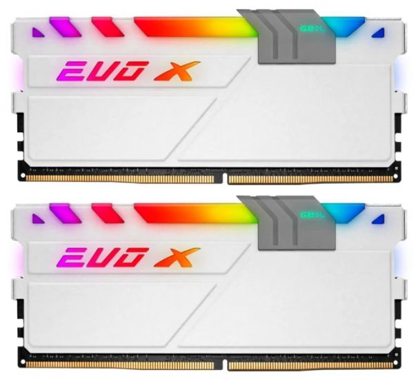 Оперативная память  32GB Kit (2x16GB) GEIL DDR4 PC4-21330 2666MHz EVO X II White с RGB подсветкой 19-19-19-43 GEXSG432GB2666C19DC Retail Pack
