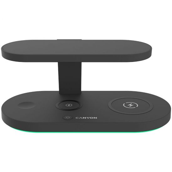 CANYON WS-501 5in1 Wireless charger, with UV sterilizer, with touch button for Running water light, Input QC24W or PD36W, Output 15W/10W/7.5W/5W, USB-A 10W(max), Type c to USB-A cable length 1.2m, 188*90*81mm, 0.249Kg, Black