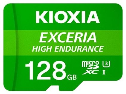 KIOXIA LMHE1G128GG2; 128GB microSD KIOXIA Exceria High Endurance (M303E) UHS I U3 with adapter