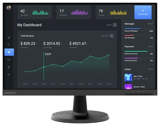 Монитор Lenovo C24-40 23,8 inch FHD Monitor (VA Panel, 75Hz, 4ms, HDMI, VGA, 3-side borderless) - Tilt Stand