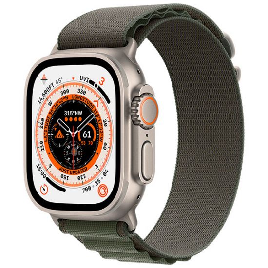 Apple Watch Ultra GPS   Cellular, 49mm, Titanium Case with Green Alpine Loop -Large (MQFP3GK/A)