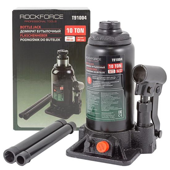 Домкрат бутылочный 10т с клапаном (h min 200мм,h max 385мм) Rock FORCE RF-T91004(DS) 51453