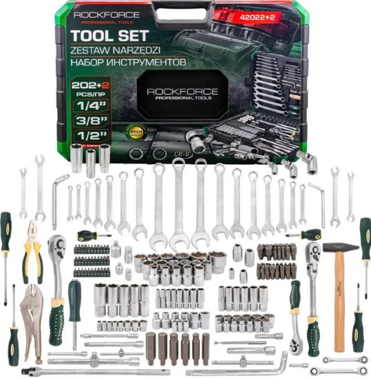 Набор инструментов 202+2пр. 1/4", 3/8", 1/2" (6гр.,12гр.) 63205 RF-42022+2