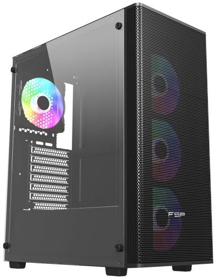 Компьютерный корпус FSP CMT196B, Без БП, 1xUSB3.0/2xUSB2.0, 4x ARGB 120mm, Glass, Black, ATX