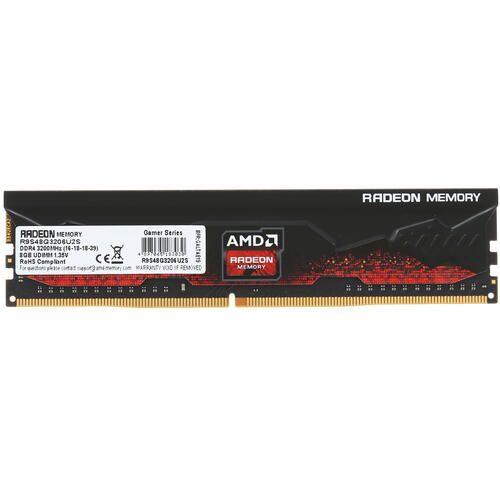 Оперативная память  8GB DDR4 3200Hz AMD Radeon R9 Gamers Series Black Non-ECC CL16, PC4-24000, 1.35V Bulk R9S48G3206U2S