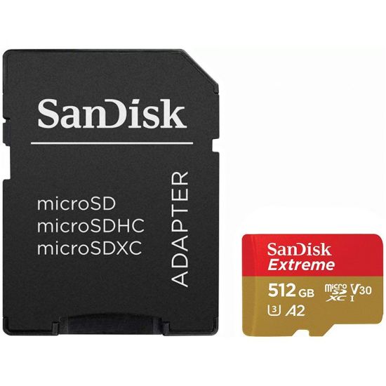 SanDisk Extreme microSDXC 512GB   SD Adapter   RescuePRO Deluxe 160MB/s A2 C10 V30 UHS-I U3