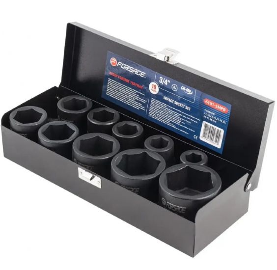 Набор головок ударных 3/4" 10 предметов (6гр.) (17,19,22,24,27,30,32,36,41,46мм)в желез.кейсе 16247       F-6101-5MPB