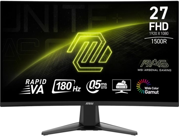 Монитор 27" MSI MAG 27C6F VA 16:9 180Hz 1500R 0,5ms 250cd/m 3000:1 2xHDMI 1xDP 1xUSB-C Черный