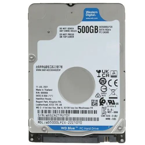 Жесткий диск для ноутбука  500Gb WD Blue SATA6 Gb/s 128Mb 2,5"  5400rpm 6,8 мм WD5000LPZX