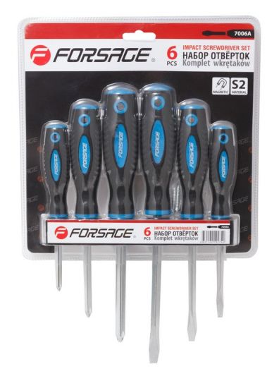 Набор отверток магнитных "Profi" 6 предметов (SL:5.5х100,6.5х125,8.0х150мм; PH:1х75,2х100,3х125мм)в блистере Forsage F-7006A 27176