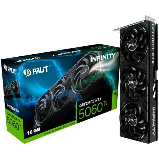 PALIT GeForce RTX 5060 Ti Infinity 3 16GB GDDR7 128 bit, 1x HDMI 2.1b, 3x DP 2.1b, 3 Fan, 1x 8-pin pwr connector, 600W, 291.9 x 116.6 x 41.3 mm, NE7506T019T1-GB2061S