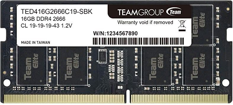 Оперативная память для ноутбука 16GB DDR4 2666Mhz Team Group ELITE PC4-21300 CL19 SO-DIMM TED416G2666C19-S01