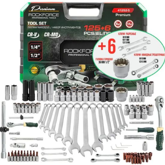 Набор инструментов 125+6пр. 1/4'', 1/2'' (6гр.)(4-32мм) 64612 RF-41252-5 Premium