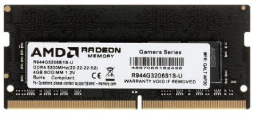Оперативная память для ноутбука AMD Radeon 4GB AMD Radeon™ DDR4 3200 SO-DIMM R9 Gamers Series Black Gaming Memory Non-ECC, CL16, 1.2V, Bulk R944G3206S1S-UO