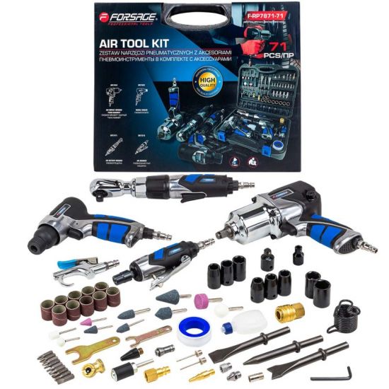 Набор инстр. с аксессуарами71пр(гайковерт-1/2'',650н/м,пневмозач.маш.-6мм, 25000об/мин,пневмотрещ.- 50353 F-RP7871-71 (RP27313, RP2