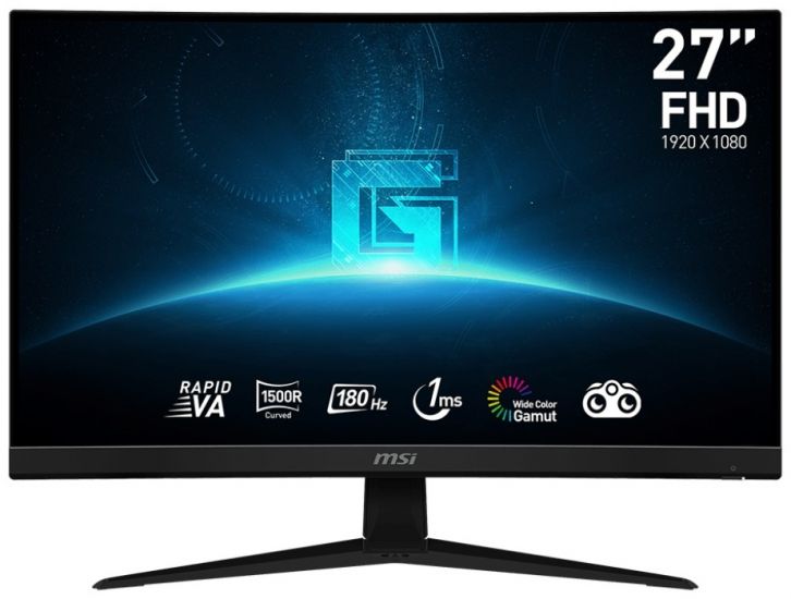 Изогнутый Игровой Монитор 27" MSI G27C4 E3, Rapid VA, 1920x1080 FHD, 180Hz, 1ms, 3000:1, 300cd/m2, Сurved 1500R, Угол Обзора 178/178, 16:9, VESA 100x100, 2xHDMI, 1xDP, 1xEarphone out, Наклон -5°/20° градусов, Black