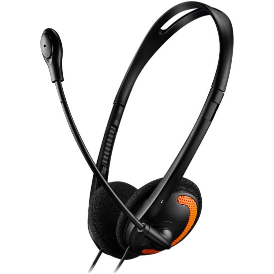 CANYON HS-01 PC headset with microphone, volume control and adjustable headband, cable length 1.8m, Black/Orange, 163*128*50mm, 0.069kg