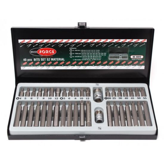 Набор бит с битодержателями, 40пр. (10мм)(75/30мм: T20-T55,H4-H12,M5-M12) в металлическом кейсе ROCKFORCE RF-4401C 1387