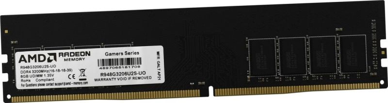 Оперативная память  8GB DDR4 3200Hz AMD Radeon R9 Gamers Series Black Non-ECC CL16 1.35V Bulk R948G3206U2S-UO