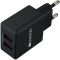 CANYON H-03 Universal 2xUSB AC charger (in wall) with over-voltage protection, Input 100V-240V, Output 5V-2.1A, with Smart IC, black rubber coating with side parts+glossy with other parts, 80*42.5*23.8mm, 0.042kg