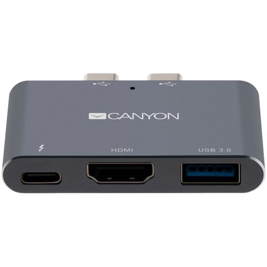 CANYON DS-1 Multiport Docking Station with 3 port, with Thunderbolt 3 Dual type C male port, 1*Thunderbolt 3 female 1*HDMI 1*USB3.0. Input 100-240V, Output USB-C PD100W