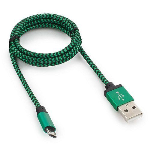 Кабель USB 2 Cablexpert CC-mUSB2gn1m, USB-MicroUSB, 1м, нейлоновая оплетка, алюм разъемы, зеленый