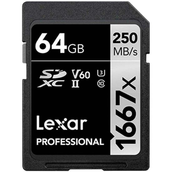 LEXAR 64GB  Professional 1667x SDXC UHS-II cards,  up to 250MB/s read 80MB/s write C10 V60 U3