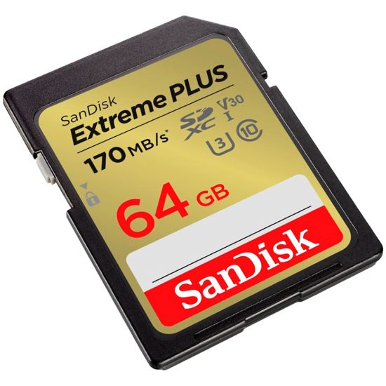 SanDisk Extreme PLUS 64GB SDXC Memory Card + 2 years RescuePRO Deluxe up to 170MB/s & 80MB/s Read/Write speeds, UHS-I, Class 10, U3, V30