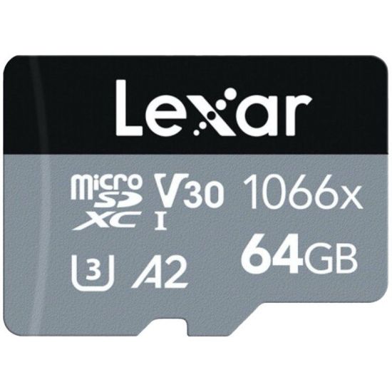 LEXAR Professional 1066x 64GB microSDHC/microSDXC UHS-I Card SILVER Series with adapter