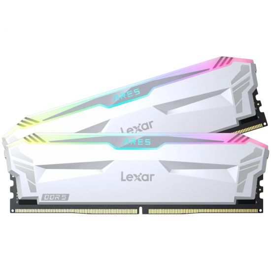 Lexar® Ares DDR5 (2X16GB) 6400 CL32 1.4V Memory with heatsink and RGB lighting,Dual pack, White Color, EAN: 843367131570