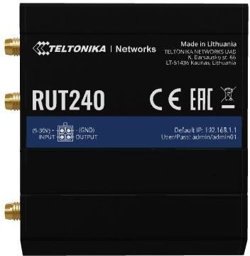 Индустриальный маршрутизатор 4G LTE Cat4 беспроводной 300M Teltonika RUT240 <1 порт LAN 10/100 Mbps, WAN 10/100 Mbps, 1 слот для SIM-карты, 1 съёмная антенна Wi-Fi, 2 съёмные внешние антенны 4G LTE (SMA), 300 Mbps на 2,4GHz, 4G/LTE (Cat 4), 3G, 2G, Telton
