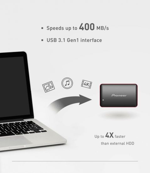 Внешний Твердотельный накопитель SSD Pioneer 960GB USB 3.1 gen1 8049.59.4mm, 65 g, до 400 MB/s