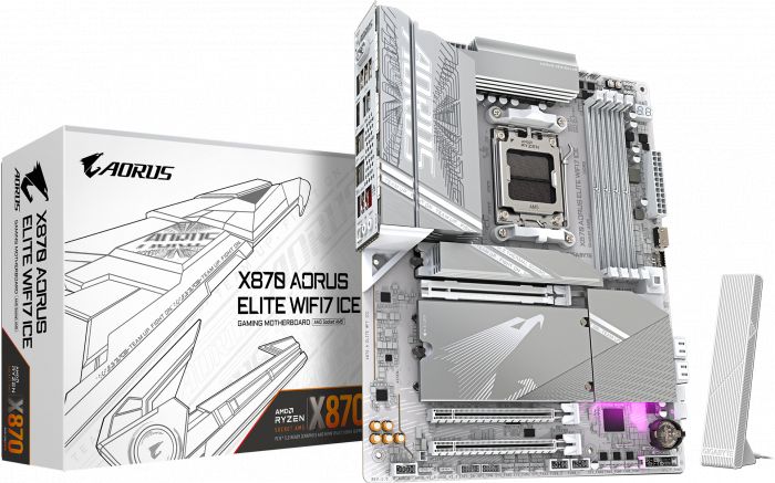 Сист.плата Gigabyte X870E A ELITE WF7 ICE 1.2, X870E, AM5, 4xDDR5, 3xPCI-E x16, 4xM2, SATA, USB4, HDMI, White, BOX