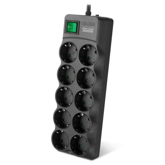 Сетевой фильтр SVEN SF-10E-16 3 m (10 sockets), черный Сетевой фильтр SVEN SF-10E-16 3 m (10 sockets), черный