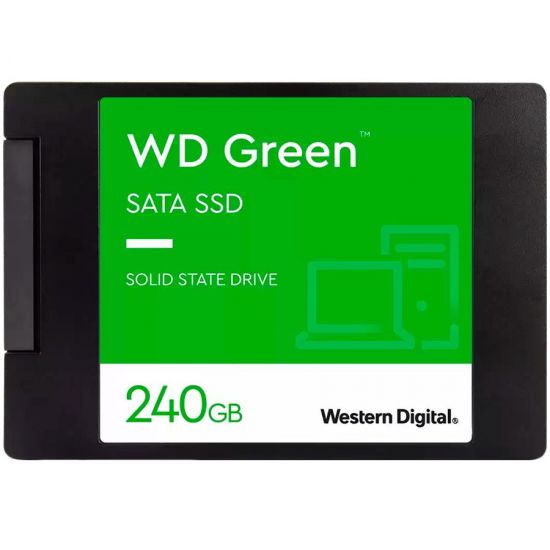 Твердотельный накопитель 240GB SSD WD Серия GREEN 2,5” SATA3 R545Mb/s W465Mb/s  Толщина 7мм WDS240G2G0A, Время работы на отказ 1 000 000 часов, Для повседневных задач, Оптимизированный для многозадачной работы в условиях предельной вычислительной мощности