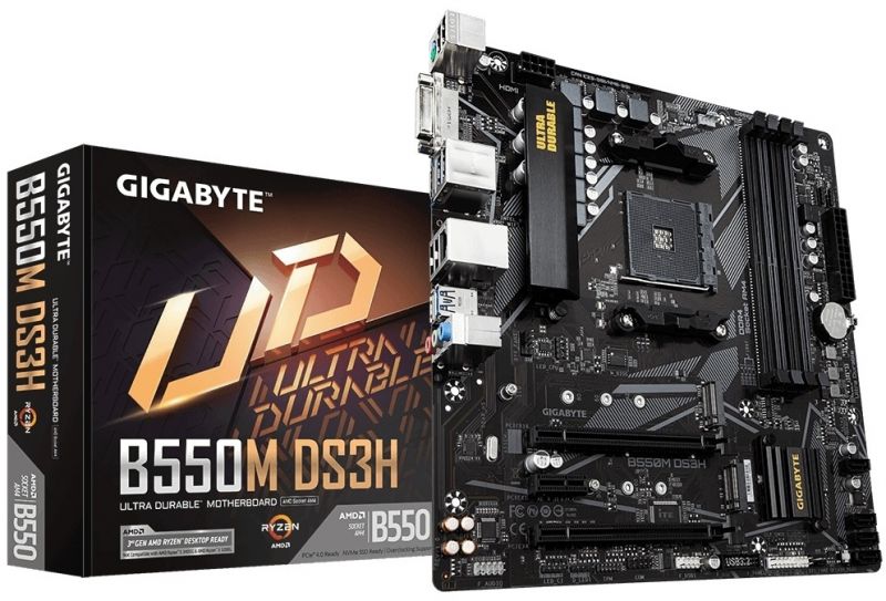 Материнская плата GIGABYTE B550M DS3H  AM4 B450 2xPCI-E DVI+HDMI GbLAN SATA RAID MicroATX 4DDR4