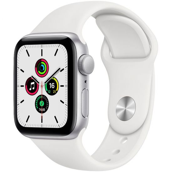 Apple Watch SE GPS, 40mm Silver Aluminium Case with White Sport Band - Regular, Model A2351