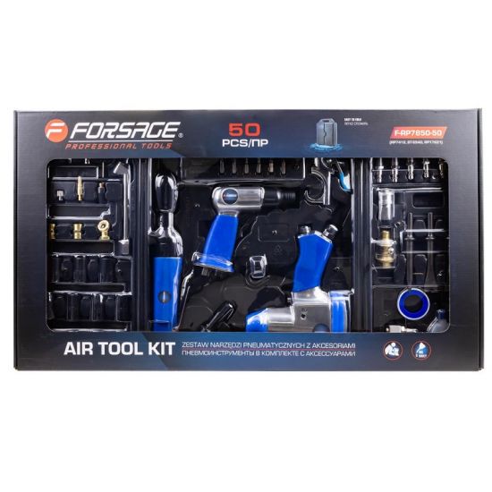 Набор инстр. с аксессуарами50пр(гайковерт-1/2'',320н/м,пневмозач.маш.-6мм, 25000об/мин,пневмотрещ.-1 50351 F-RP7850-50 (RP7412, ST-5