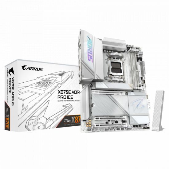 Сист.плата Gigabyte X870E A PRO X ICE, X870E, AM5, 4xDDR5, 3xPCI-E x16, M2, SATA, USB-C, HDMI, WIFI7, WHITE, BOX